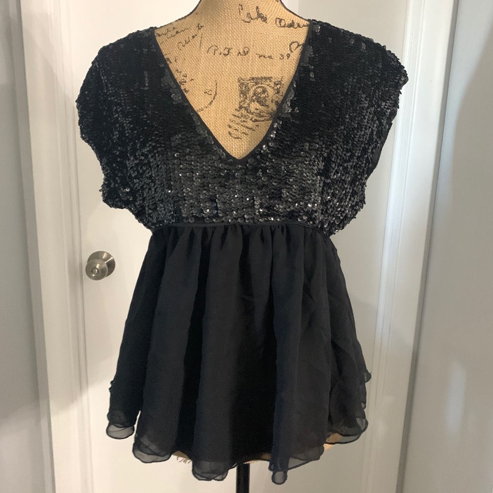 Vintage Betsey Johnson Black Sequin Silk Blouse